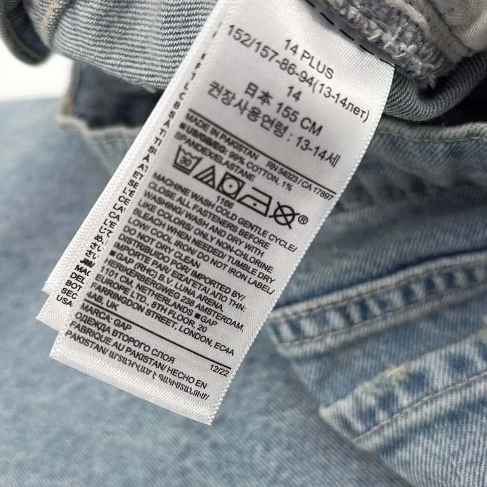 NWT Gap New‎ School Straight Distressed Raw Hem Jeans Girls 14 Plus
